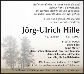 Traueranzeige von Jörg-Ulrich Hille von Mitteldeutsche Zeitung Quedlinburg