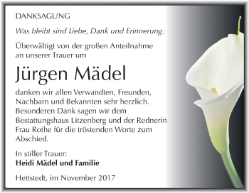 Traueranzeige von Jürgen Mädel von Super Sonntag SGH Mansf. Land