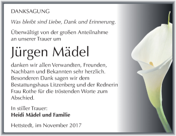 Traueranzeige von Jürgen Mädel von Mitteldeutsche Zeitung
