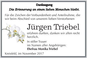 Traueranzeige von Jürgen Triebel von Wochenspiegel Mansfelder Land