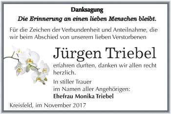 Traueranzeige von Jürgen Triebel von Mitteldeutsche Zeitung