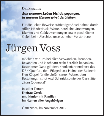 Traueranzeige von Hans-Jürgen Voss von Mitteldeutsche Zeitung Merseburg/Querfurt