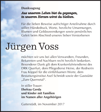 Traueranzeige von Hans-Jürgen Voss von WVG - Wochenspiegel Merseburg