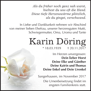 Traueranzeige von Karin Döring von Mitteldeutsche Zeitung