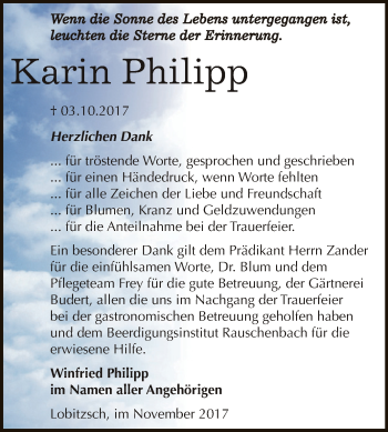 Traueranzeige von Karin Philipp von WVG - Wochenspiegel NMB / WSF / ZTZ