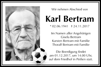 Traueranzeige von Karl Bertram von Mitteldeutsche Zeitung Halle/Saalkreis