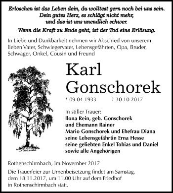 Traueranzeige von Karl Gonschorek von Mitteldeutsche Zeitung