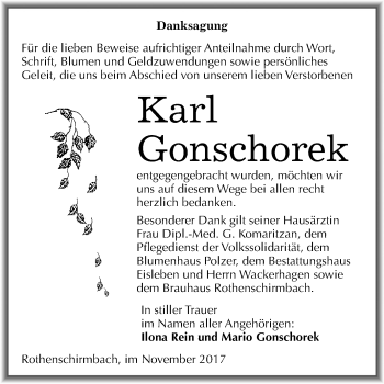 Traueranzeige von Karl Gonschorek von Mitteldeutsche Zeitung