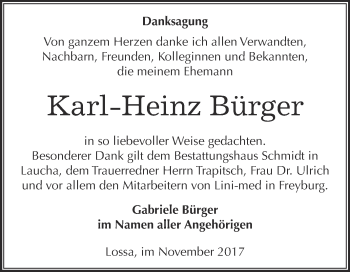 Traueranzeige von Karl-Heinz Bürger von WVG - Wochenspiegel NMB / WSF / ZTZ