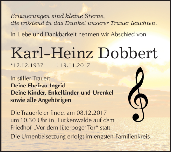 Traueranzeige von Karl-Heinz Dobbert von Mitteldeutsche Zeitung Bitterfeld