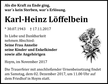 Traueranzeige von Karl-Heinz Löffelbein von Mitteldeutsche Zeitung Aschersleben