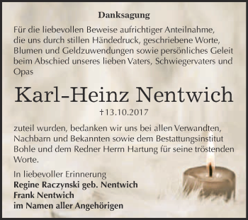 Traueranzeige von Karl-Heinz Nentwich von Super Sonntag Merseburg