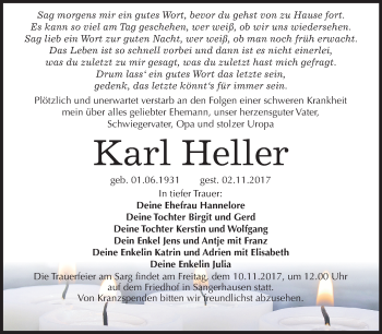 Traueranzeige von Karl Heller von Mitteldeutsche Zeitung Sangerhausen