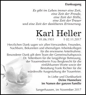 Traueranzeige von Karl Heller von Super Sonntag SGH Mansf. Land