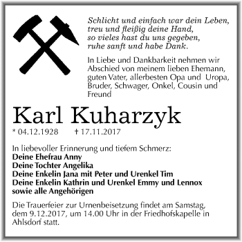 Traueranzeige von Karl Kuharzyk von Mitteldeutsche Zeitung