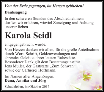 Traueranzeige von Karola Seidl von Mitteldeutsche Zeitung Aschersleben
