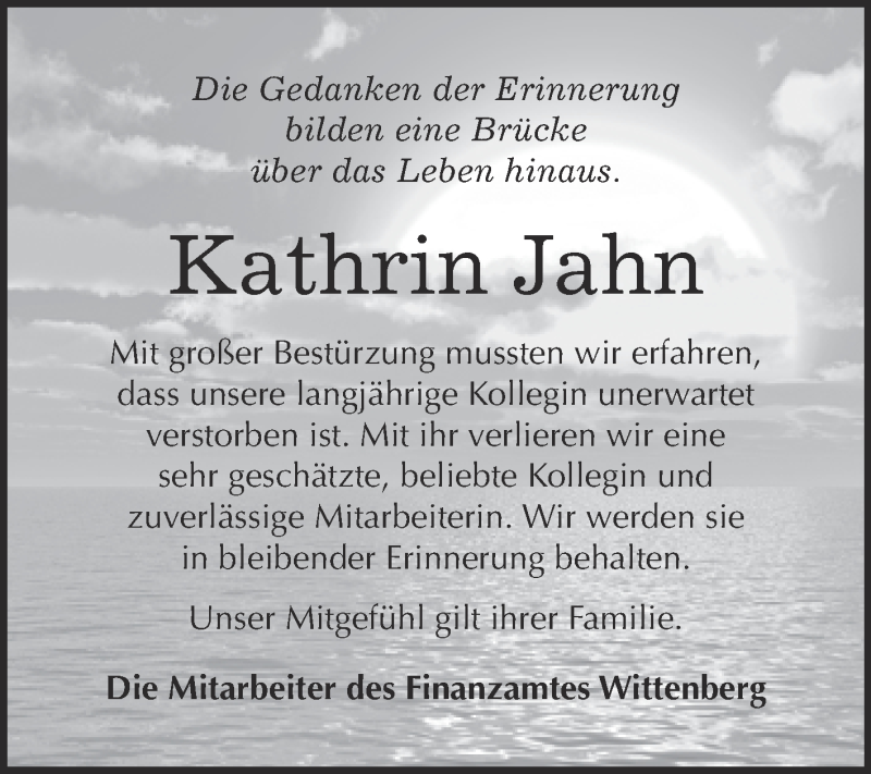  Traueranzeige für Kathrin Jahn vom 25.11.2017 aus Super Sonntag Wittenberg