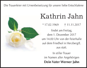 Traueranzeige von Kathrin Jahn von WVG - Wochenspiegel Wittenberg