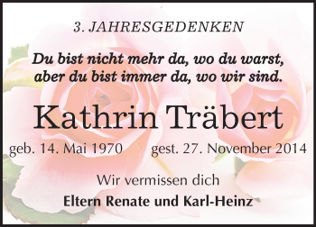 Traueranzeige von Kathrin Träbert von Mitteldeutsche Zeitung Halle/Saalkreis