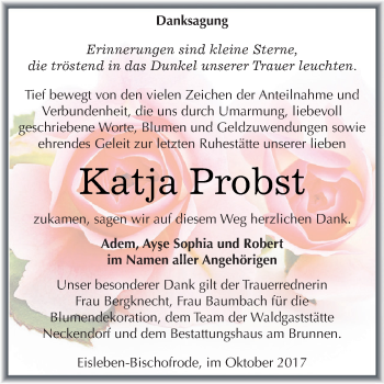 Traueranzeige von Katja Probst von Wochenspiegel Mansfelder Land