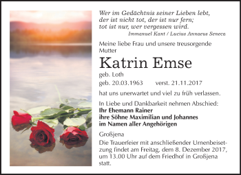Traueranzeige von Katrin Emse von Mitteldeutsche Zeitung