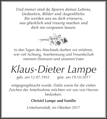 Traueranzeige von Klaus-Dieter Lampe von WVG - Wochenspiegel Merseburg