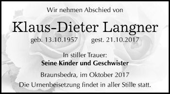 Traueranzeige von Klaus-Dieter Langner von Mitteldeutsche Zeitung Merseburg/Querfurt
