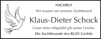 Traueranzeige von Klaus-Dieter Schock von Super Sonntag Bernburg