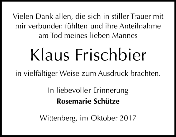 Traueranzeige von Klaus Frischbier von Mitteldeutsche Zeitung