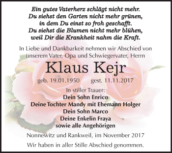 Traueranzeige von Klaus Kejr von Mitteldeutsche Zeitung Zeitz