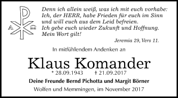 Traueranzeige von Klaus Komander von Mitteldeutsche Zeitung Bitterfeld