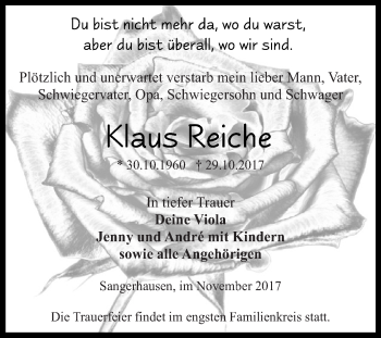 Traueranzeige von Klaus Reiche von Super Sonntag SGH Mansf. Land