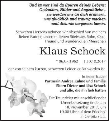 Traueranzeige von Klaus Schock von Mitteldeutsche Zeitung Bernburg