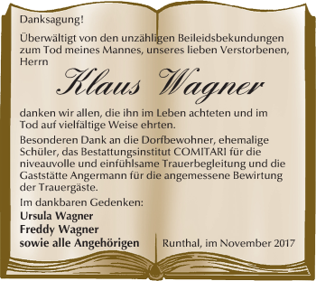 Traueranzeige von Klaus Wagner von Mitteldeutsche Zeitung