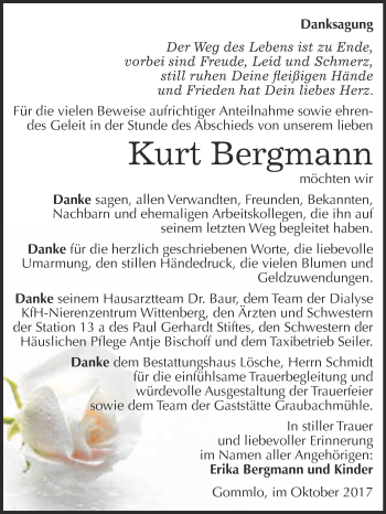 Traueranzeige von Kurt Bergmann von WVG - Wochenspiegel Wittenberg