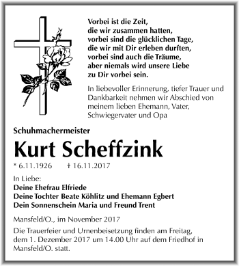 Traueranzeige von Kurt Scheffzink von Mitteldeutsche Zeitung