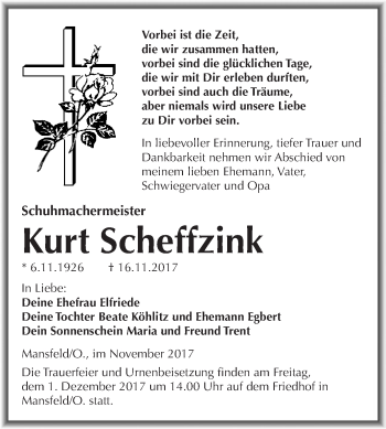 Traueranzeige von Kurt Scheffzink von Super Sonntag SGH Mansf. Land