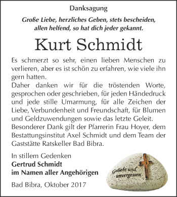 Traueranzeige von Kurt Schmidt von WVG - Wochenspiegel NMB / WSF / ZTZ