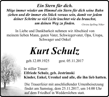 Traueranzeige von Kurt Schulz von Mitteldeutsche Zeitung Quedlinburg