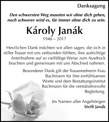 Traueranzeige von Károly Janák von Mitteldeutsche Zeitung Dessau-Roßlau