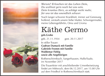 Traueranzeige von Käthe Germo von Mitteldeutsche Zeitung