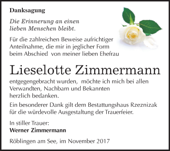 Traueranzeige von Lieselotte Zimmermann von Mitteldeutsche Zeitung