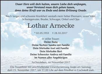 Traueranzeige von Lothar Arnecke von Mitteldeutsche Zeitung Aschersleben