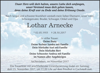 Traueranzeige von Lothar Arnecke von Super Sonntag Aschersleben