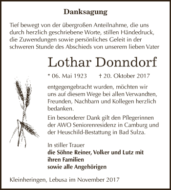 Traueranzeige von Lothar Donndorf von WVG - Wochenspiegel NMB / WSF / ZTZ