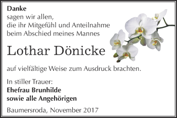 Traueranzeige von Lothar Dönicke von WVG - Wochenspiegel NMB / WSF / ZTZ