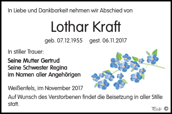 Traueranzeige von Lothar Kraft von Mitteldeutsche Zeitung Weißenfels