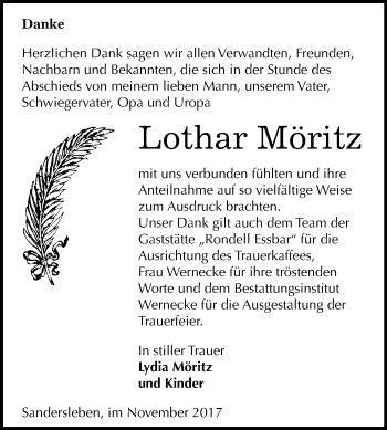 Traueranzeige von Lothar Möritz von Mitteldeutsche Zeitung