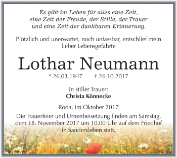Traueranzeige von Lothar Neumann von Mitteldeutsche Zeitung