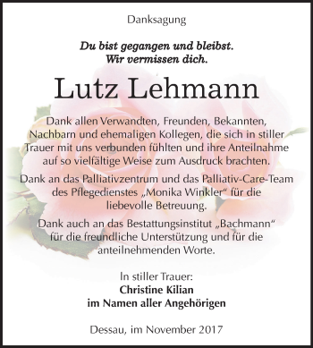 Traueranzeige von Lutz Lehmann von Mitteldeutsche Zeitung Dessau-Roßlau